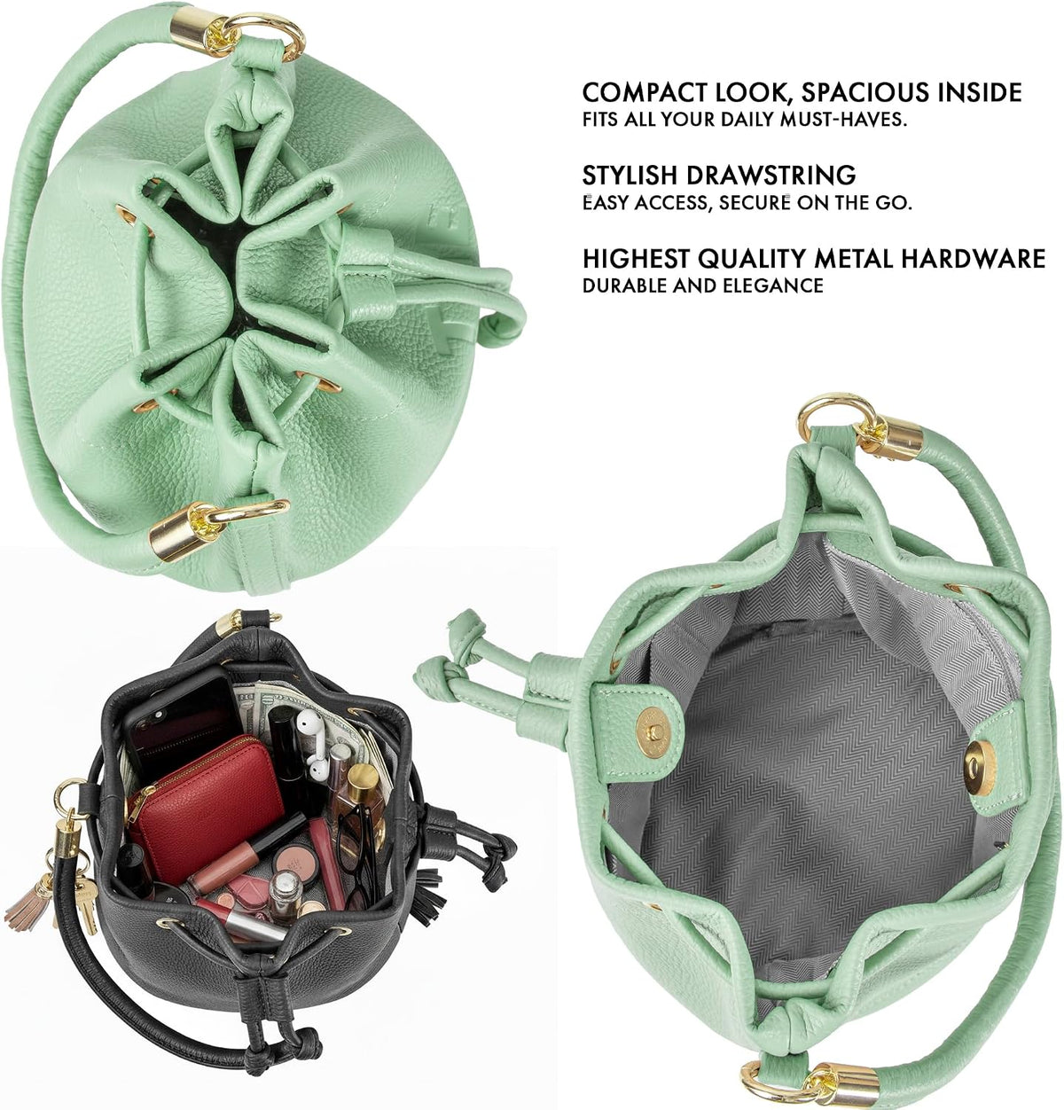 Bucket Bag for Women Faux Leather Designer Handbag with Drawstring, Ladies Crossbody Bag, Women'S Hobos & Shoulder Bags