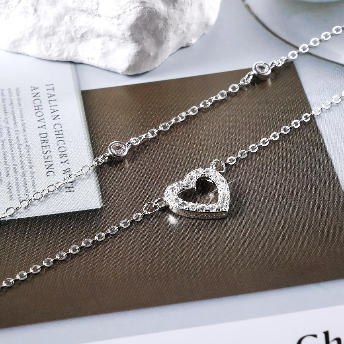 Double Stackable Layered Chain with Zirconia Necklace for Women