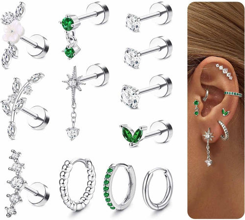 12Pcs Helix Piercing Jewellery Surgical Steel Tragus Earrings Set