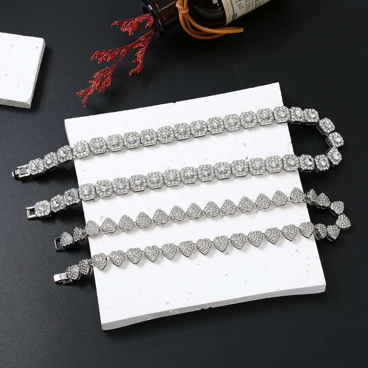 Clustered Diamond Heart Necklace Set - Elegant Diamond Jewelry for Women, Silver Hip Hop Choker and Bling Necklaces, Cuban Link Design
