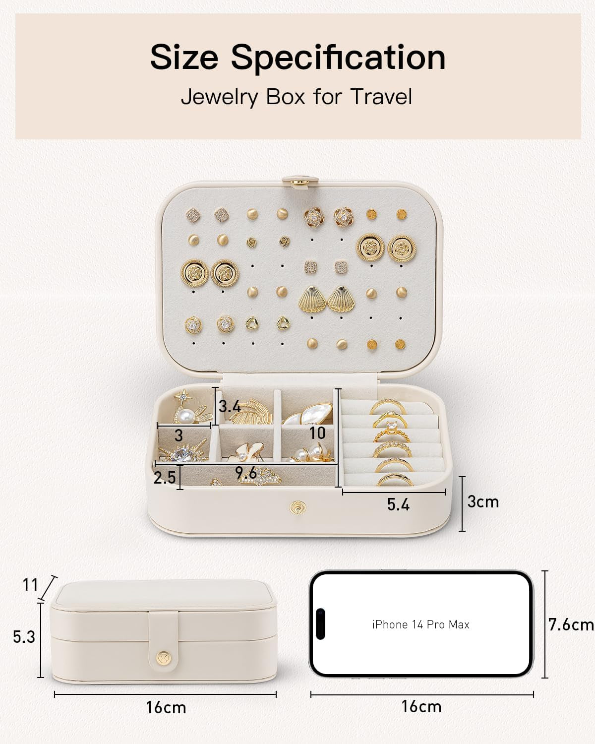 Travel Jewellery Box, Jewellery Organiser for Women, White