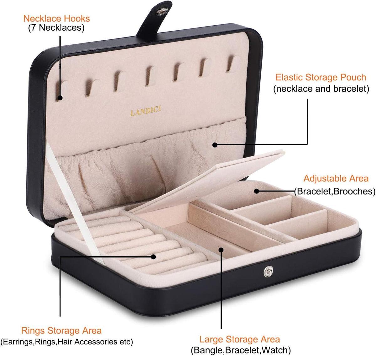 Jewellery Box Small Jewellery Organiser for Women Girls, PU Leather Travel Jewellery Storage Case, Portable Jewellery Holder for Ring Earrings Necklace Bracelet, Jewellery Gift Box,Black