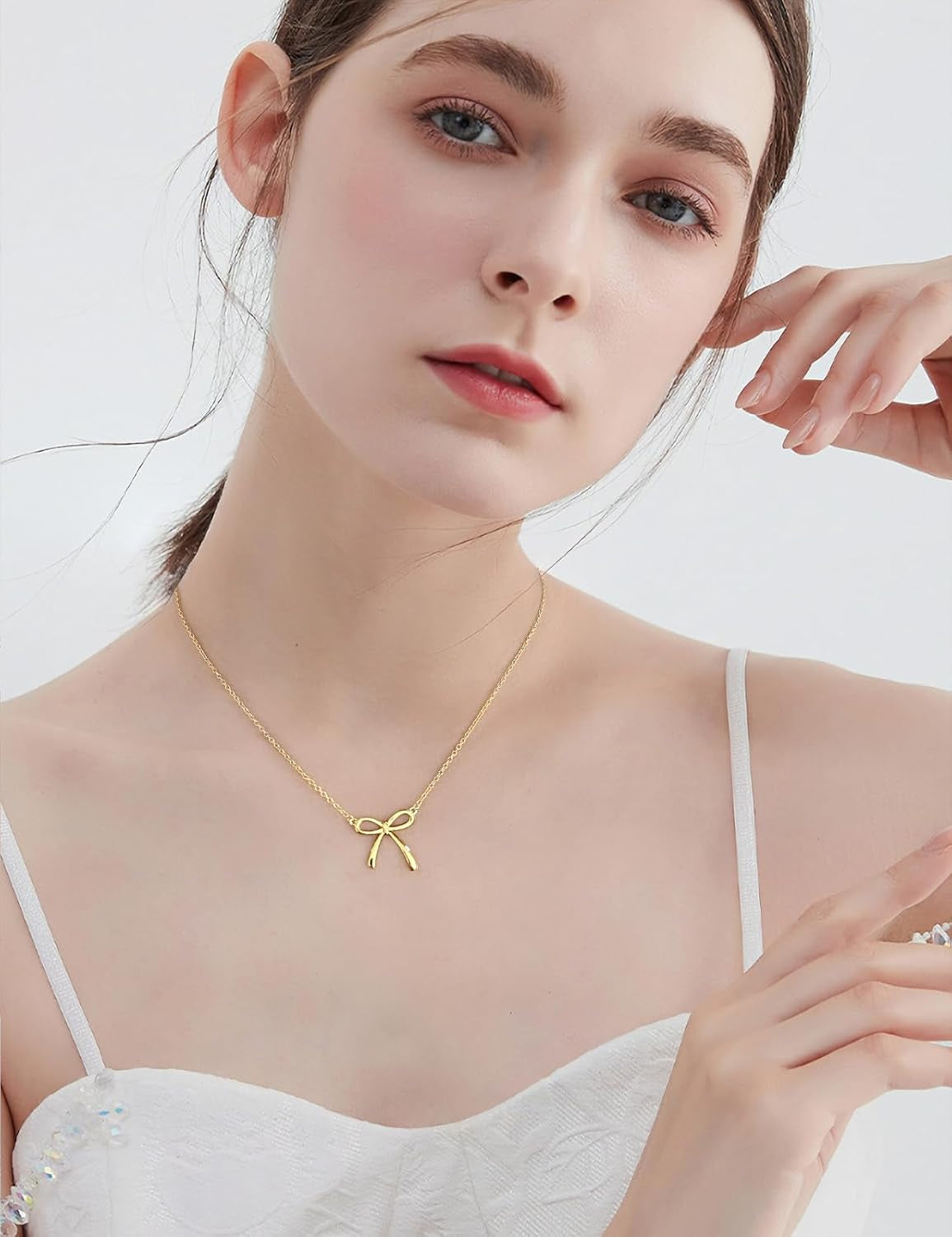 Dainty Gold Bow Pendant Necklace for Women - Adjustable Ribbon Bow Choker Jewelry