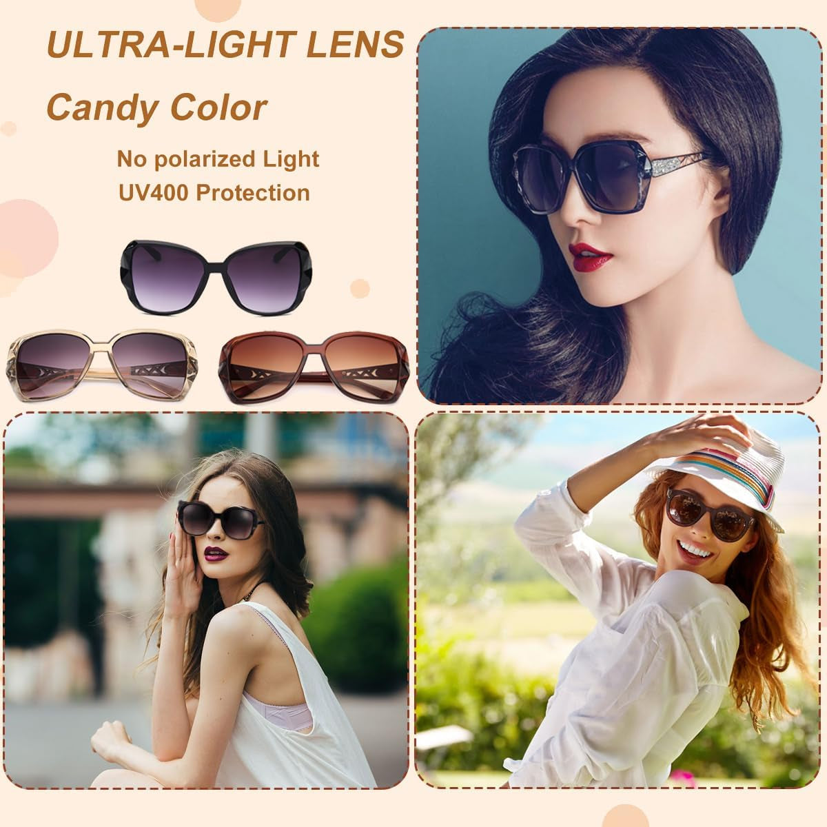 3 Pcs Women Sunglasses, Women Large Sunglasses Vintage Fashion Ladies Sunglasses UV400 Oversized Sun Glasses Eyewear Retro Trendy Ladies Sunglases Sparkling Large Frame Sunglasses for Women