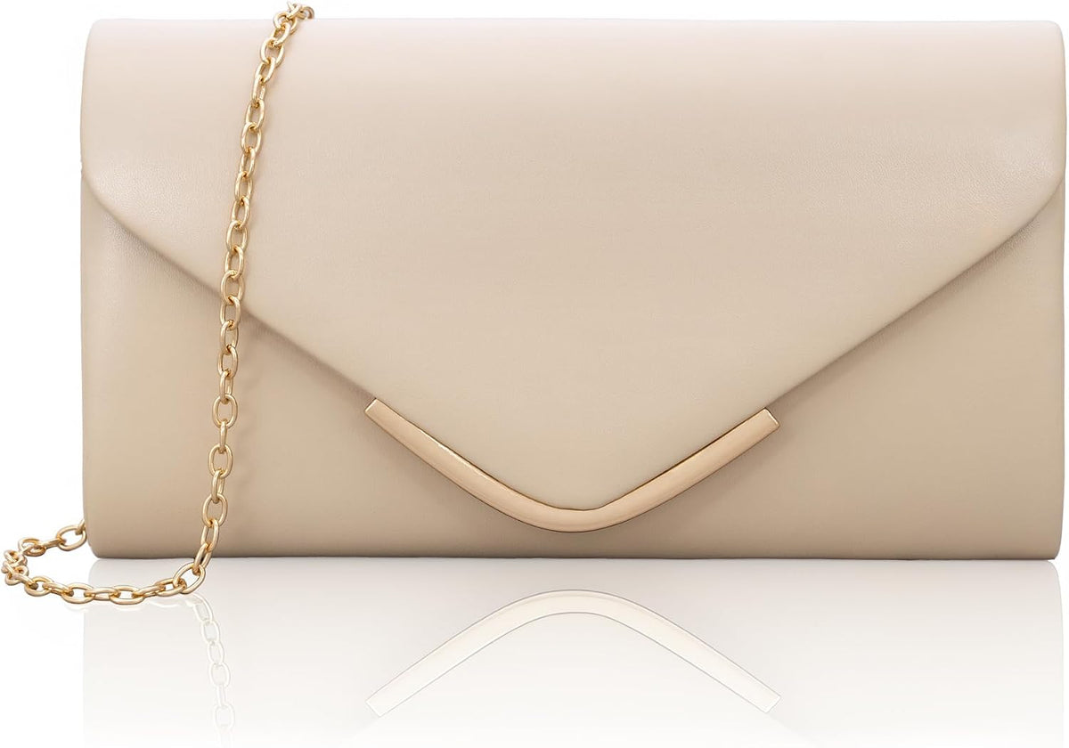 Women'S Clutches, Envelope Leather Clutch Bag W/Chain, Elegant Minimalist Evening Hand Shoulder Bag, 22X12X5Cm