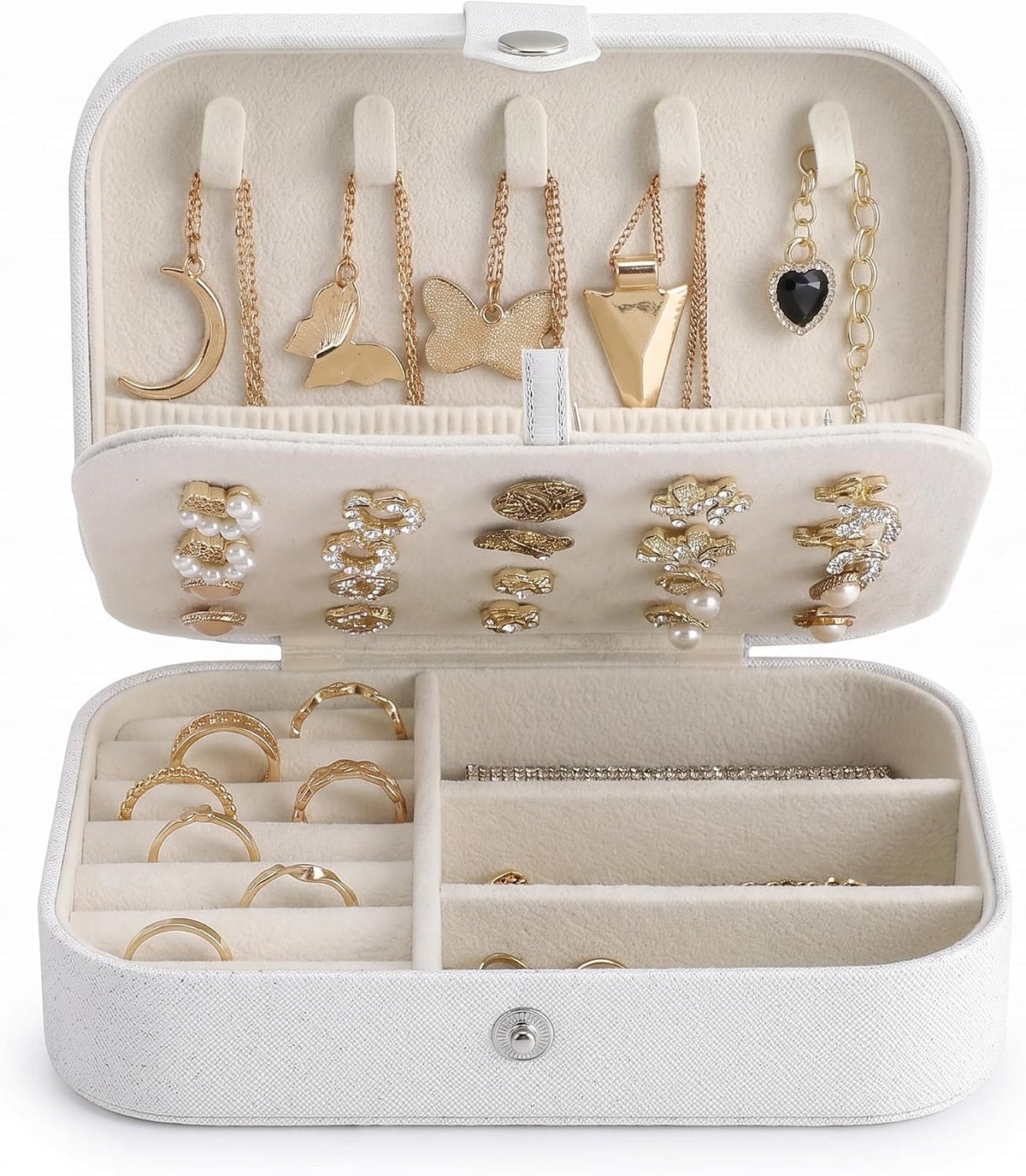 Jewellery Box Small Travel Jewelry Organiser Storage Case for Necklace Rings Bracelets Earrings Premium Faux PU Leather Jewellery Gift Box Girls Women (White)