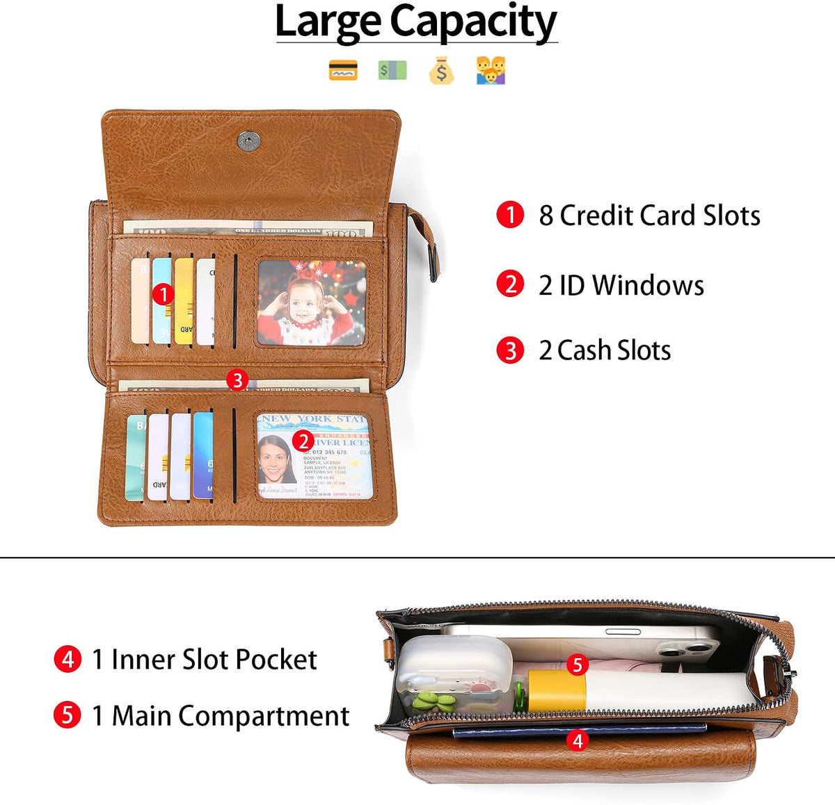 Crossbody Bags for Women RFID Blocking Leather Cross Body Bag Purses Women'S Crossbody Handbags with Wristlet Strap