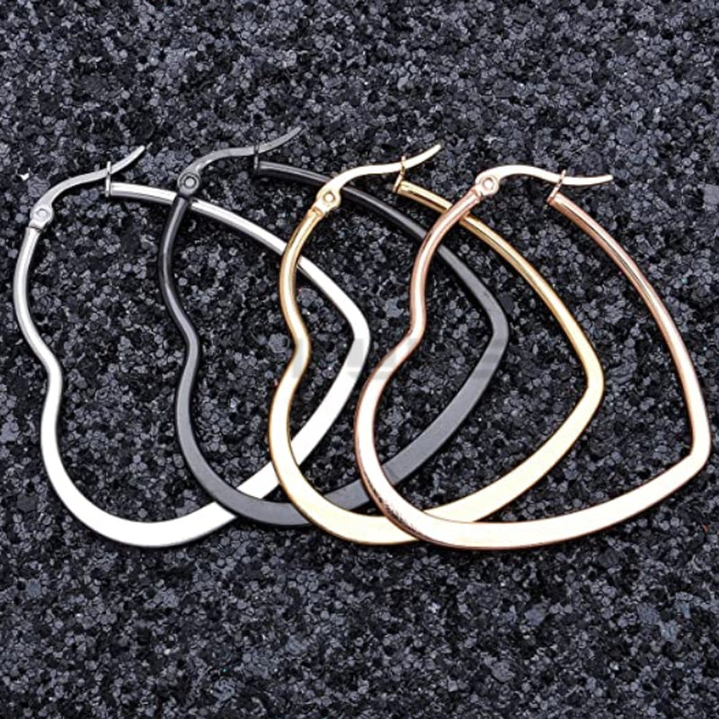 Hypoallergenic Surgical Steel Silver Cartilage Large Small Heart Hoop Earrings