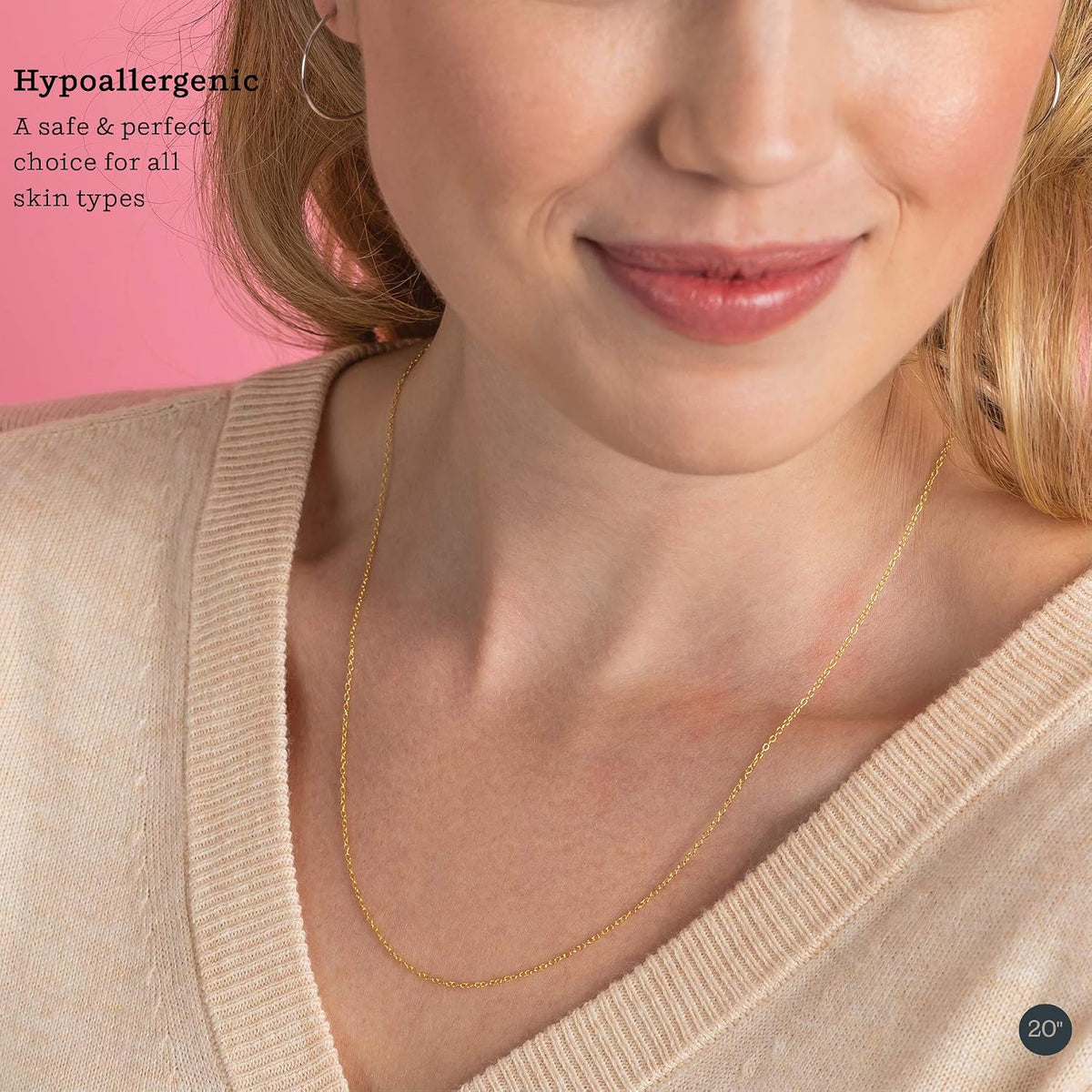 1mm 925 Sterling Silver Necklace for Women | 18K Gold and Rose Gold Italian Cable Chain Jewelry