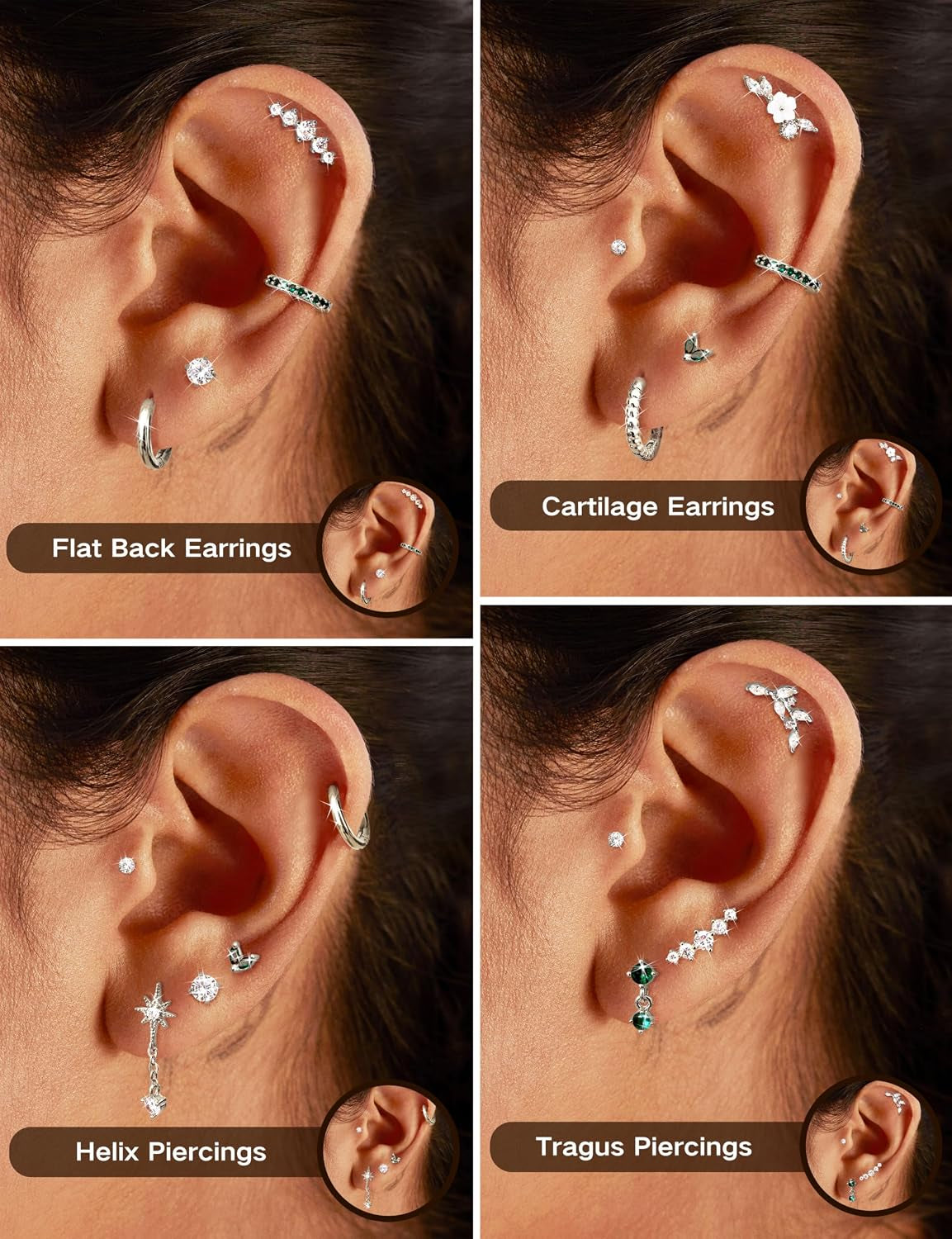 12Pcs Helix Piercing Jewellery Surgical Steel Tragus Earrings Set
