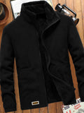 Manfinity Homme Loose Fit Men'S Long Sleeve Patched Detail Teddy Lined Fleece Jacket , Fall Winter