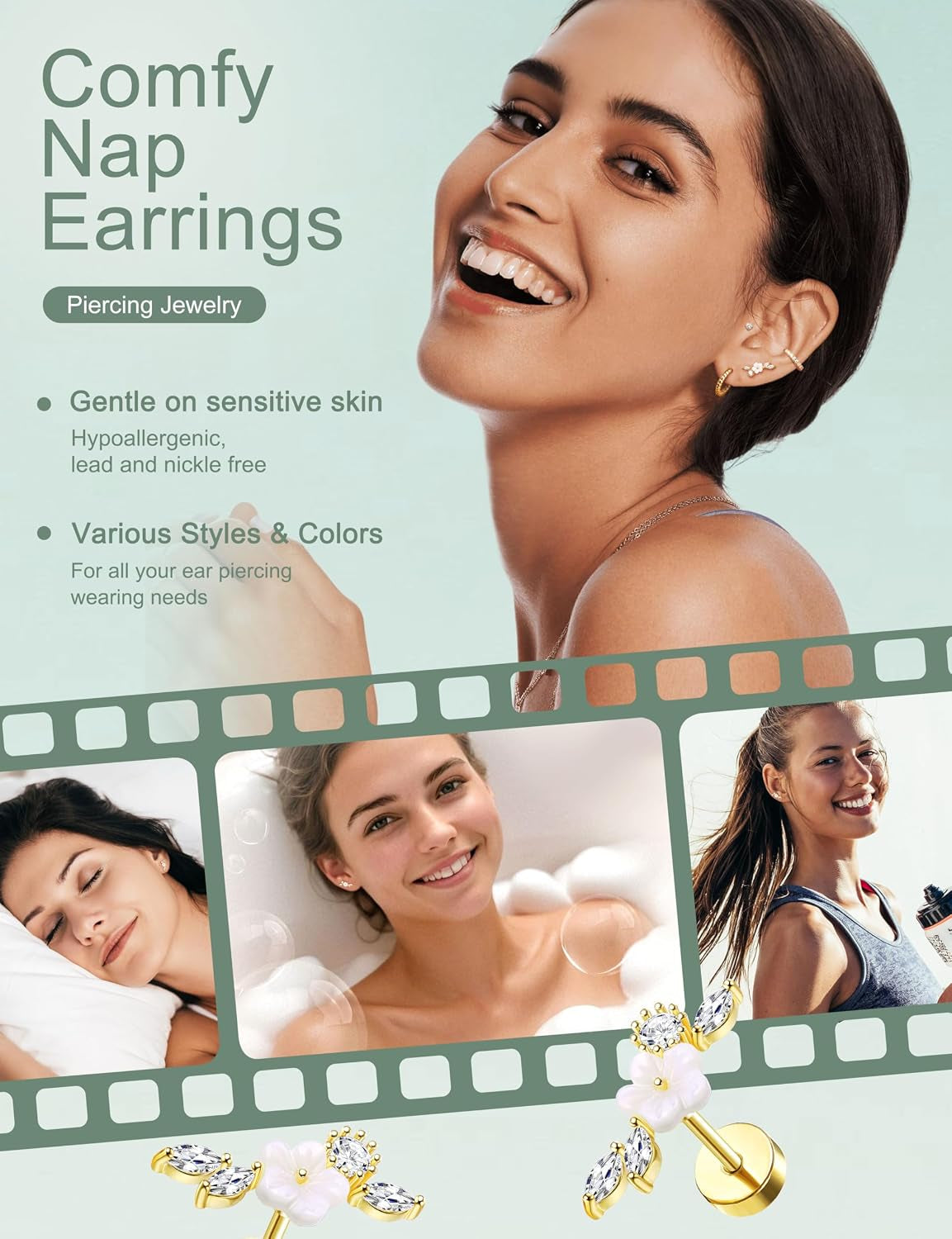 12Pcs Helix Piercing Jewellery Surgical Steel Tragus Earrings Set