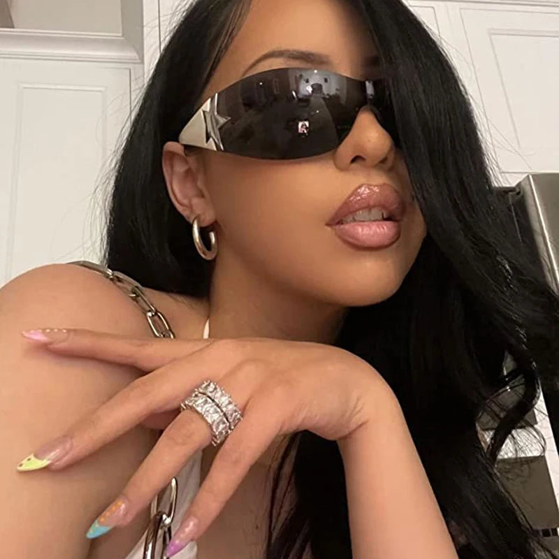 Fashion Sunglasses for Women Men Trendy Shield Wrap around Sunglasses Oversized Fashion Frameless Sun Glasses