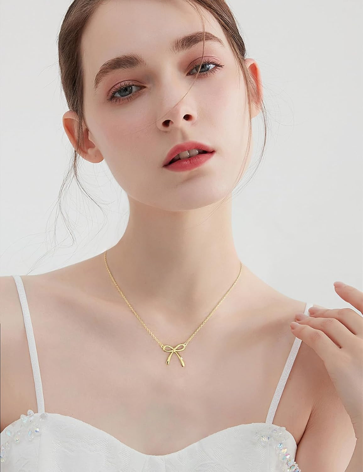 Dainty Gold Bow Pendant Necklace for Women - Adjustable Ribbon Bow Choker Jewelry