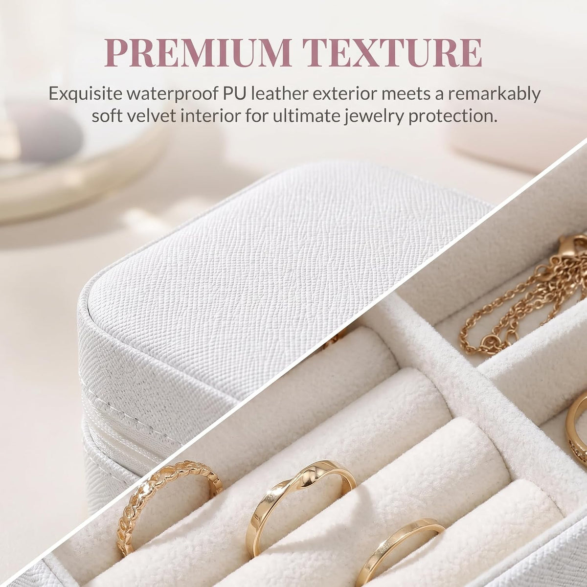 Jewellery Box Small Travel Jewelry Organiser Storage Case for Necklace Rings Bracelets Earrings Premium Faux PU Leather Jewellery Gift Box Girls Women (White)