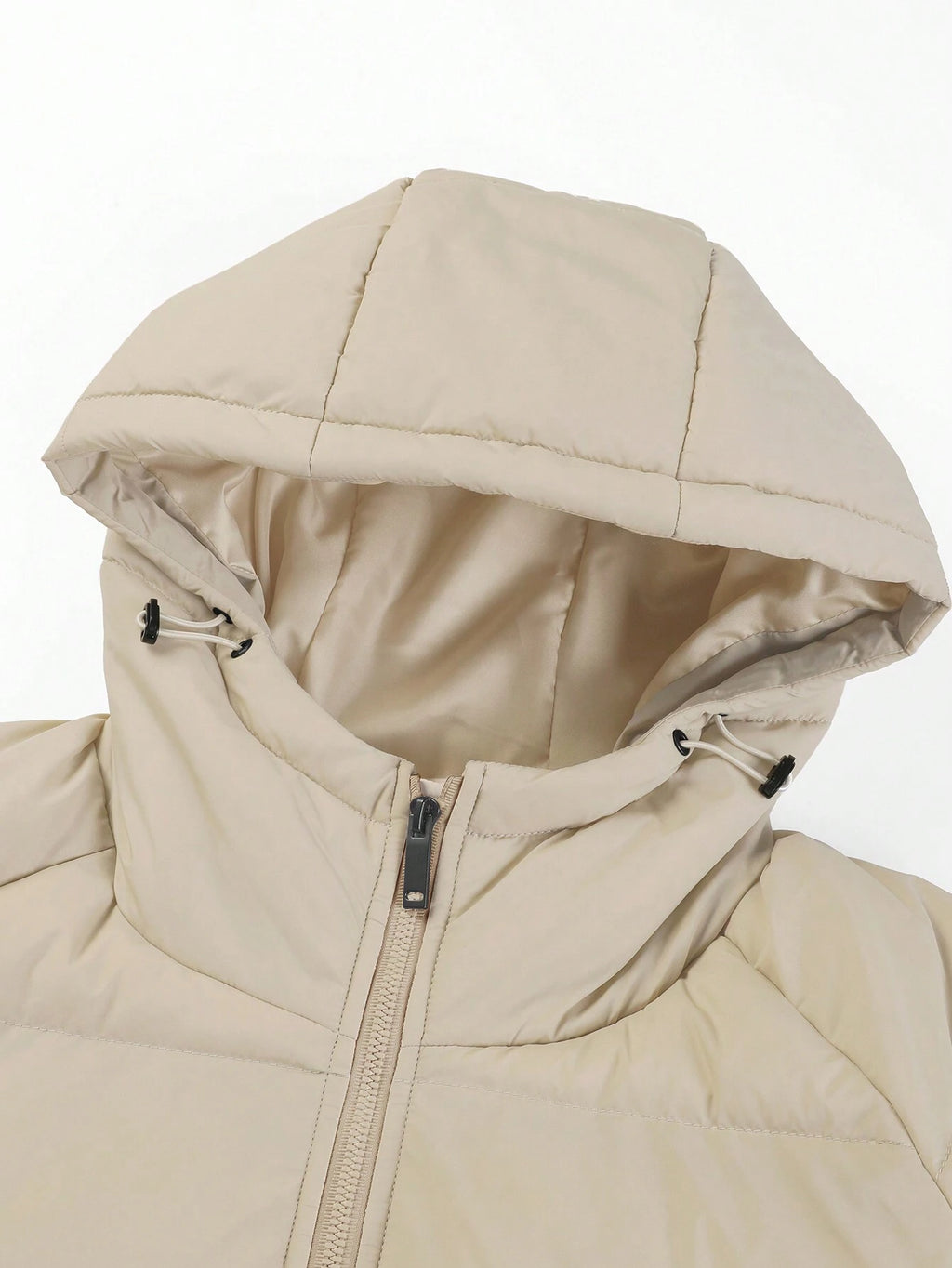 Manfinity Homme Men'S Khaki Winter Long Sleeve Loose Drawstring Hooded Zip-Up Padded Coat,Modest Plain Casual Quilted Outdoor Windbreaker Outwear for Date,Fall