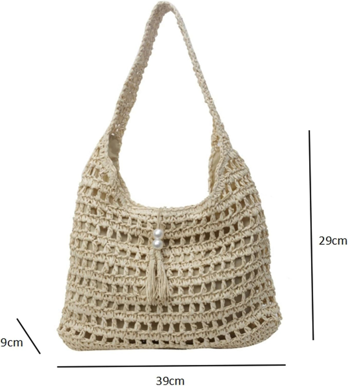Handmade Woven Straw Hobo Bag for Women - Bohemian Shoulder Tote for Summer Travel, Beige