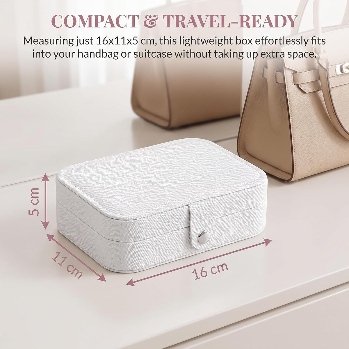 Jewellery Box Small Travel Jewelry Organiser Storage Case for Necklace Rings Bracelets Earrings Premium Faux PU Leather Jewellery Gift Box Girls Women (White)