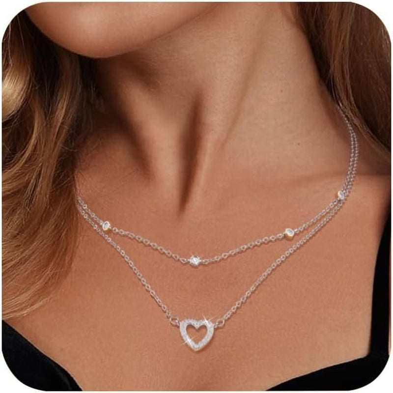 Double Stackable Layered Chain with Zirconia Necklace for Women