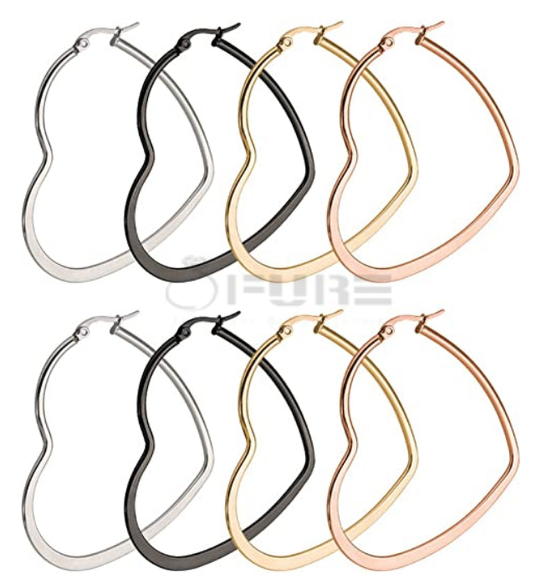 Hypoallergenic Surgical Steel Silver Cartilage Large Small Heart Hoop Earrings