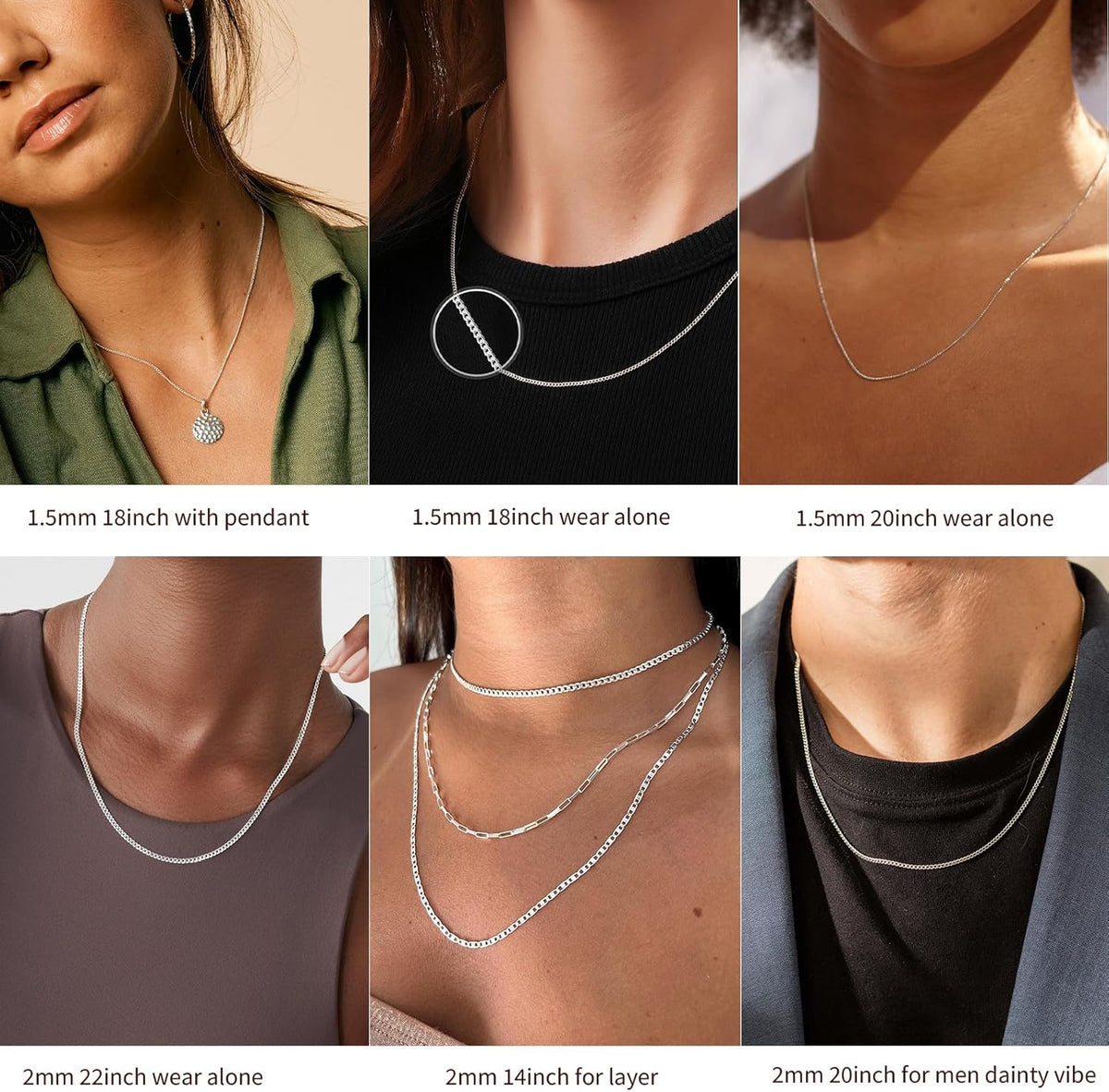 925 Sterling Silver Curb Cuban Chain Necklace for Women - Available in 1.5mm, 2mm, and 3mm Widths