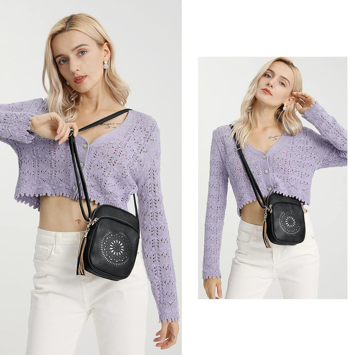 Crossbody Bag, Small Shoulder Bags with Multiple Pockets, Tassel Crossbody Bag, Hollowed Out Women'S Phone Bags, Fashion