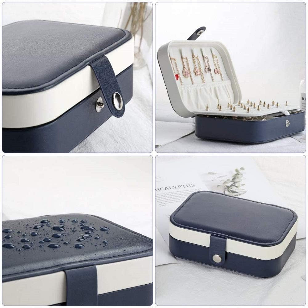 Jewellery Box Organiser Small Travel Jewellery Organiser Storage Double Layer Jewelry Case for Rings Earrings Necklace Bracelets, Premium PU Leather Jewelry Gift Boxes Girls Women, Dark Blue