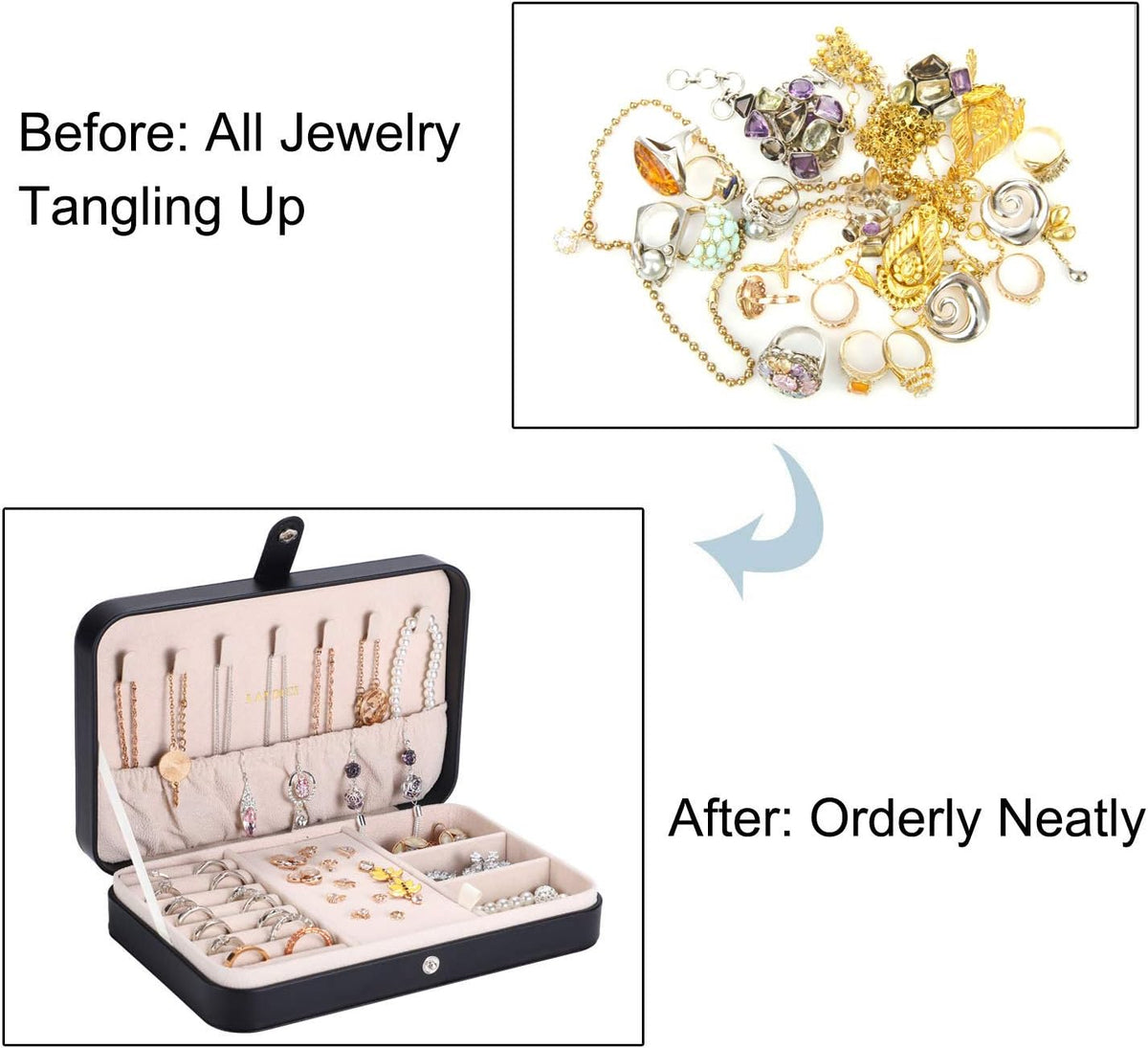Jewellery Box Small Jewellery Organiser for Women Girls, PU Leather Travel Jewellery Storage Case, Portable Jewellery Holder for Ring Earrings Necklace Bracelet, Jewellery Gift Box,Black