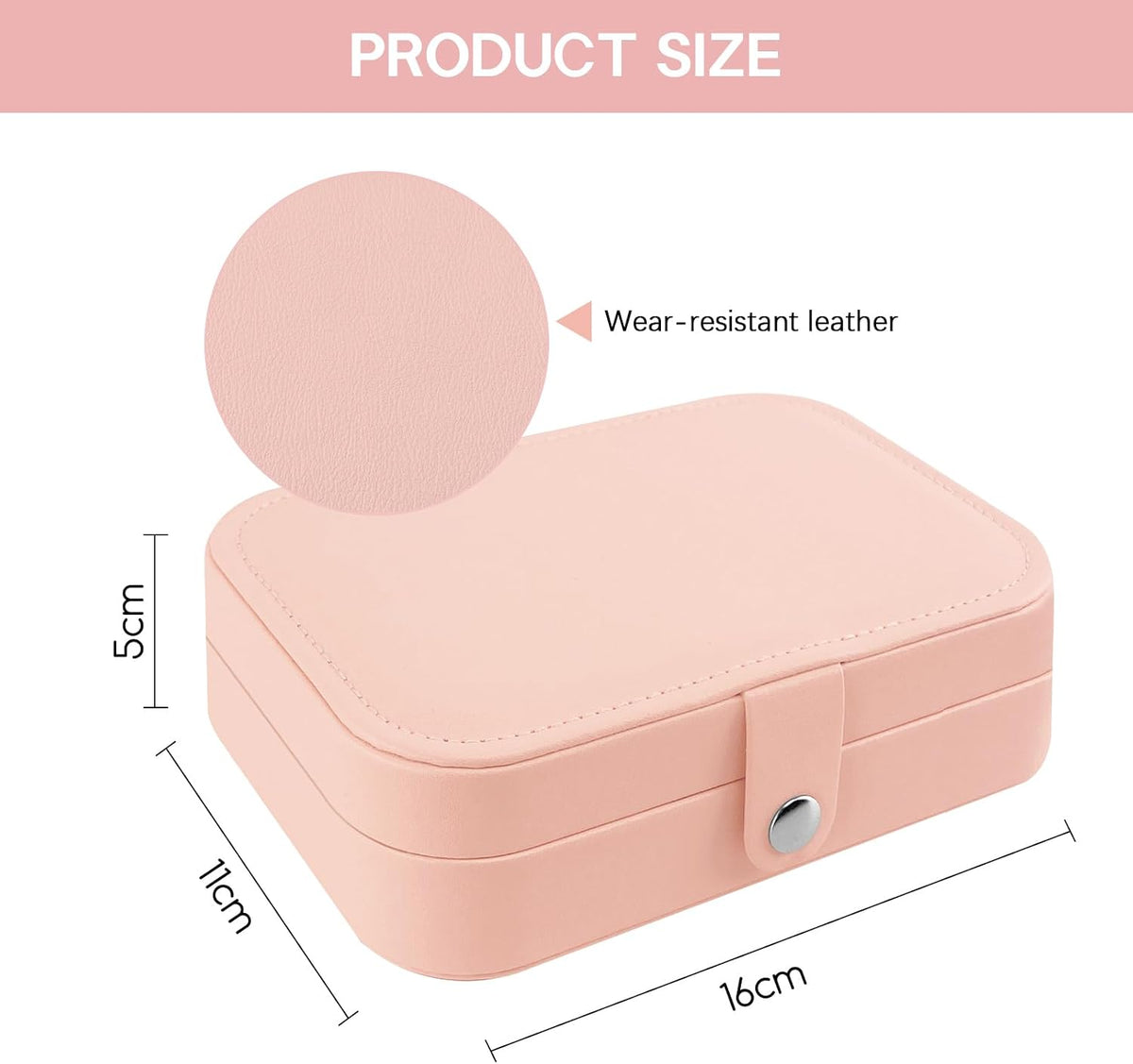Premium Faux PU Leather Small Travel Jewelry Organizer Case for Necklaces, Rings, Bracelets, and Earrings - Ideal Gift Box for Women and Girls (Pink)
