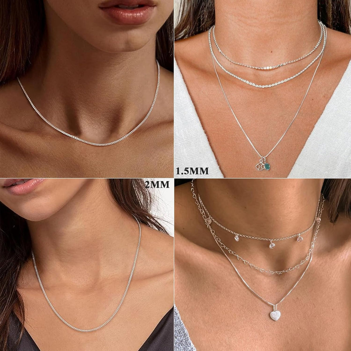 925 Sterling Silver Curb Cuban Chain Necklace for Women - Available in 1.5mm, 2mm, and 3mm Widths