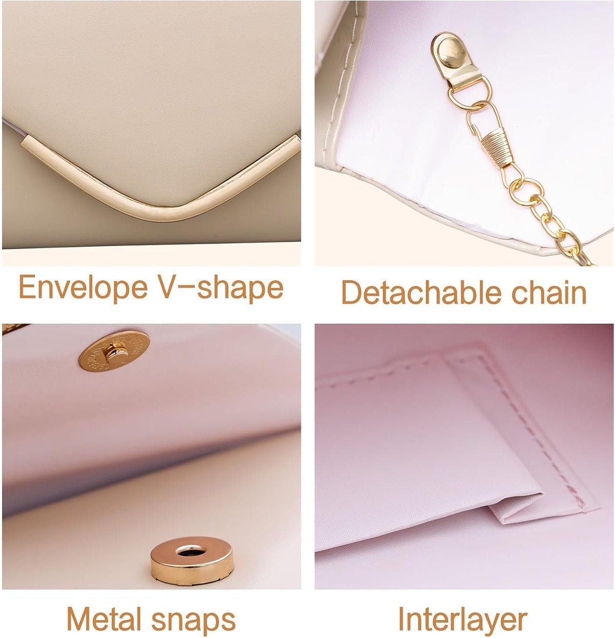 Women'S Clutches, Envelope Leather Clutch Bag W/Chain, Elegant Minimalist Evening Hand Shoulder Bag, 22X12X5Cm