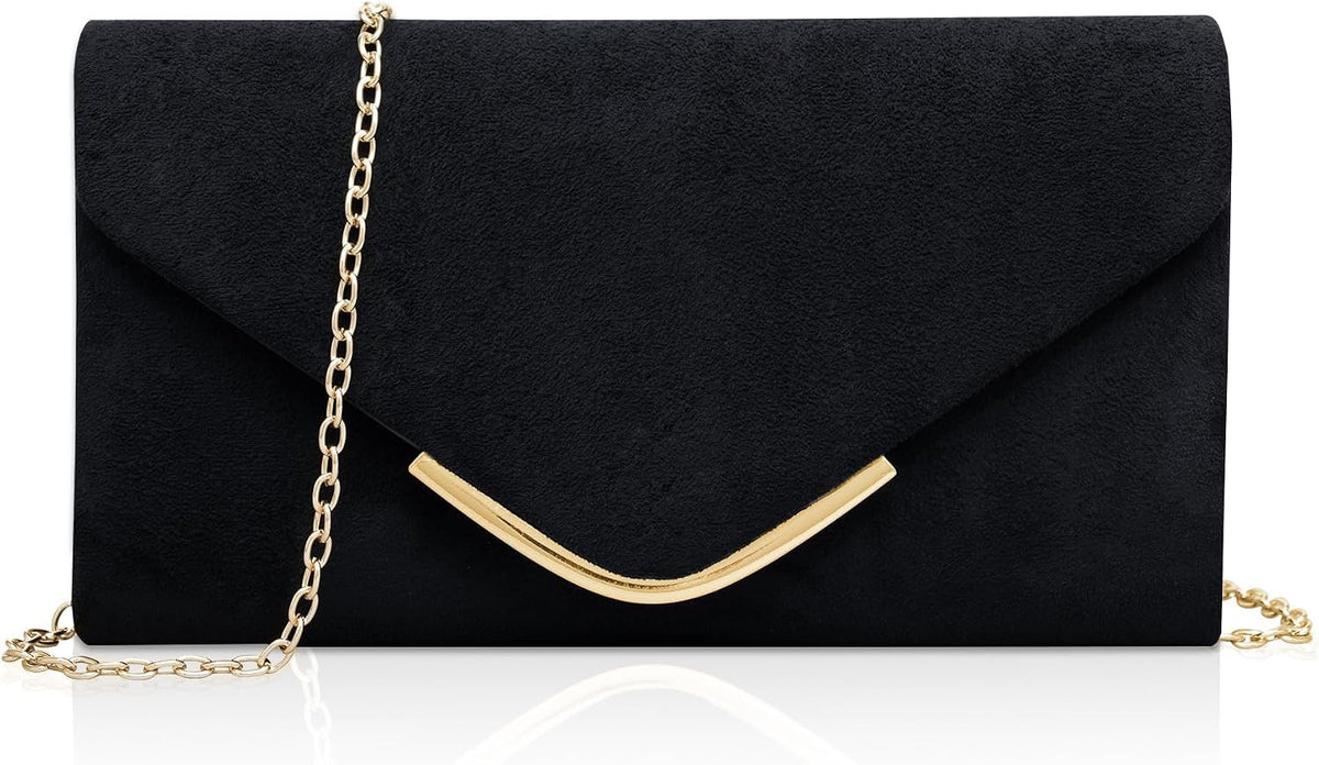 Women's Leather Envelope Clutch Bag with Chain, Elegant Minimalist Evening Handbag, 22x12x5 cm