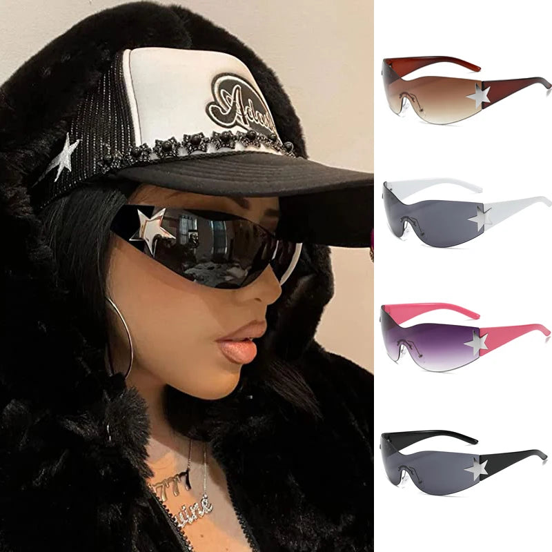 Fashion Sunglasses for Women Men Trendy Shield Wrap around Sunglasses Oversized Fashion Frameless Sun Glasses