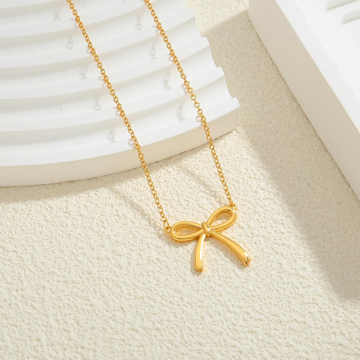 Dainty Gold Bow Pendant Necklace for Women - Adjustable Ribbon Bow Choker Jewelry