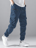 Manfinity Hypemode Loose Fit Men'S Cargo Pants with Flap Pockets, Side Drawstring and Elastic Waist, for Fall