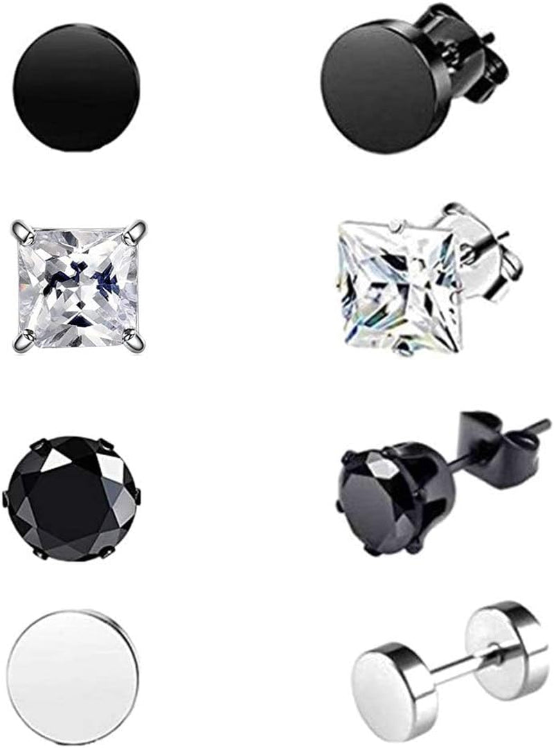 10 Pairs Stainless Steel Stud Earrings, Silver Cubic Zirconia Stud Earrings Hypoallergenic Unisex Jewellery Set for Women Men Girls