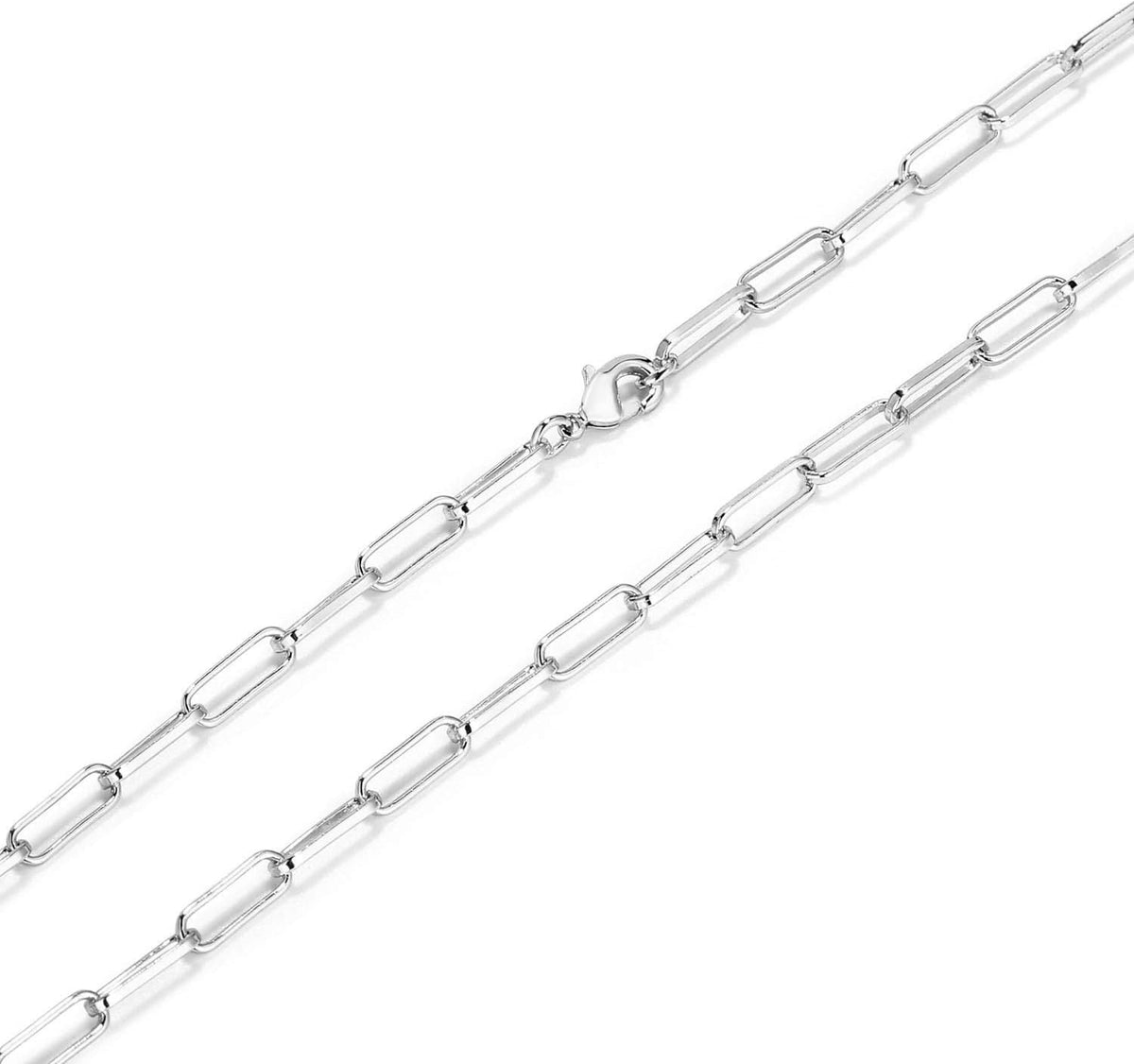 Silver 925 and 14K Gold Paperclip Chain Layered Necklace and Bracelet Set for Women