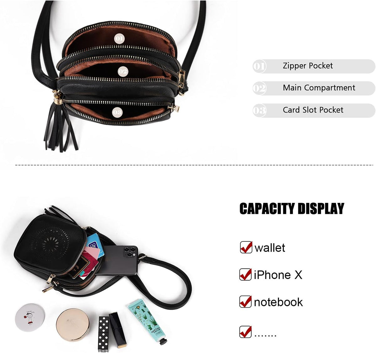 Crossbody Bag, Small Shoulder Bags with Multiple Pockets, Tassel Crossbody Bag, Hollowed Out Women'S Phone Bags, Fashion
