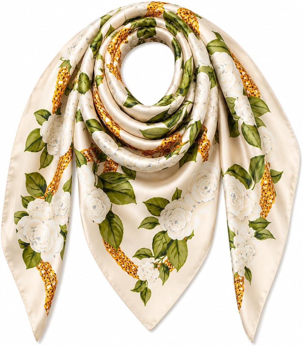 Women Scarf Large Square Satin Silk like Lightweight 90CM Hair Wrap for Sleeping Neckerchief SF-P91