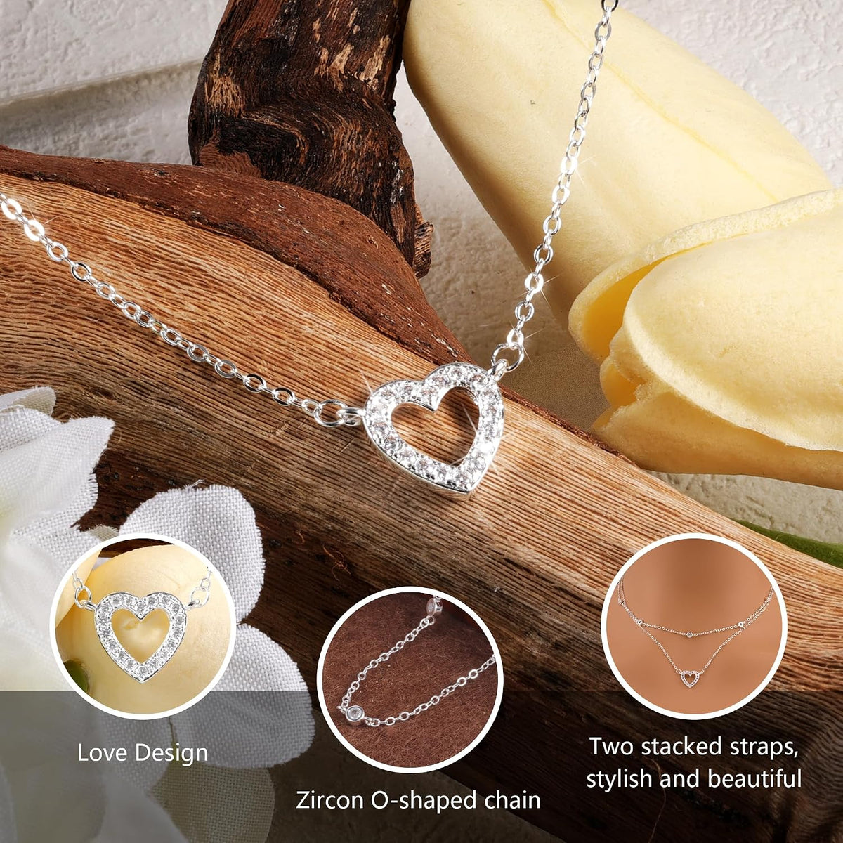 Double Stackable Layered Chain with Zirconia Necklace for Women