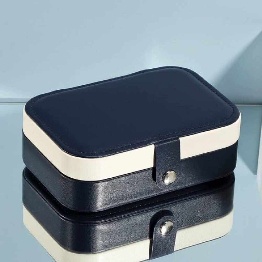 Jewellery Box Organiser Small Travel Jewellery Organiser Storage Double Layer Jewelry Case for Rings Earrings Necklace Bracelets, Premium PU Leather Jewelry Gift Boxes Girls Women, Dark Blue