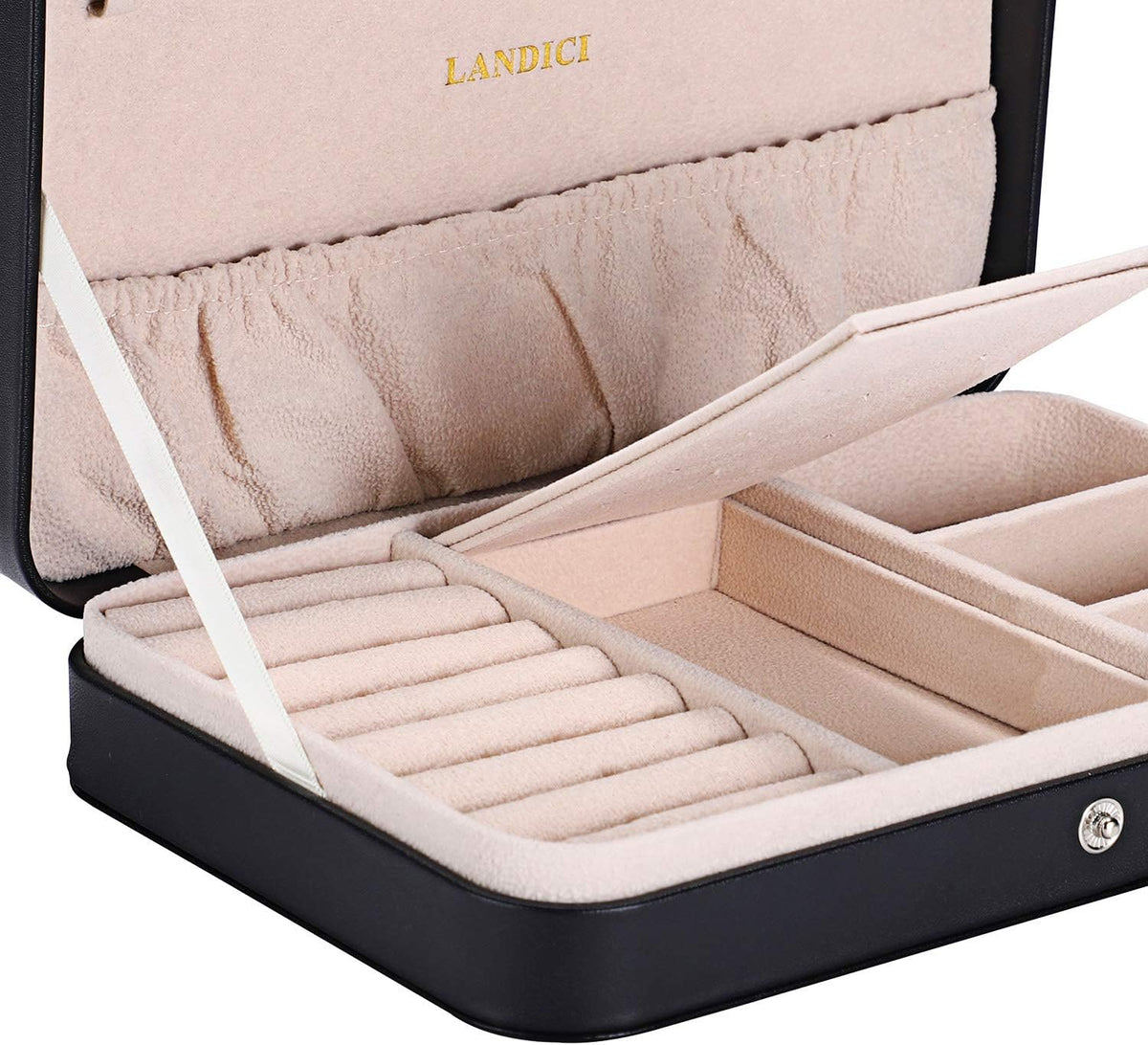 Jewellery Box Small Jewellery Organiser for Women Girls, PU Leather Travel Jewellery Storage Case, Portable Jewellery Holder for Ring Earrings Necklace Bracelet, Jewellery Gift Box,Black