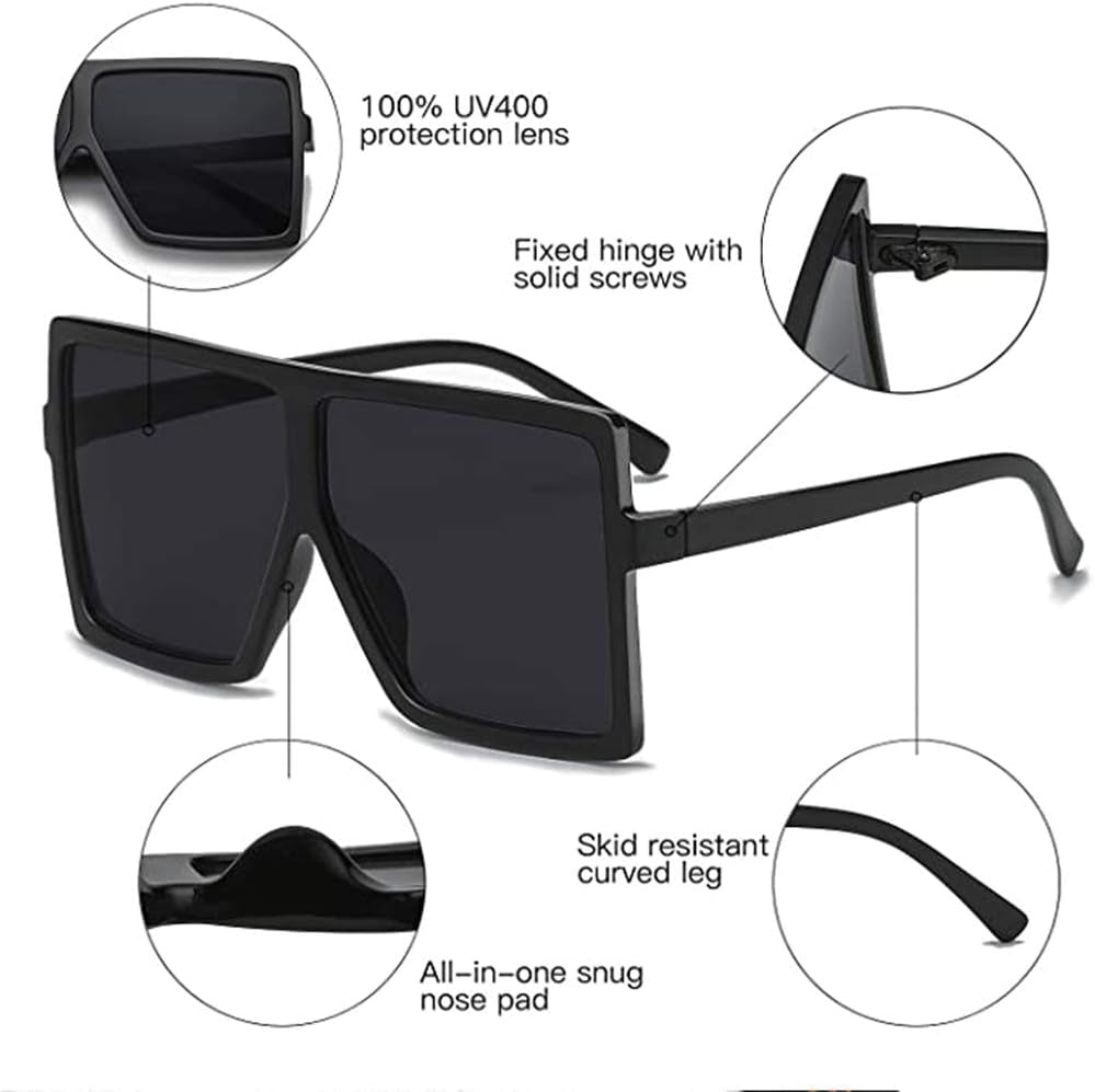 Oversized Square Sunglasses for Women Flat Top Fashion Shades