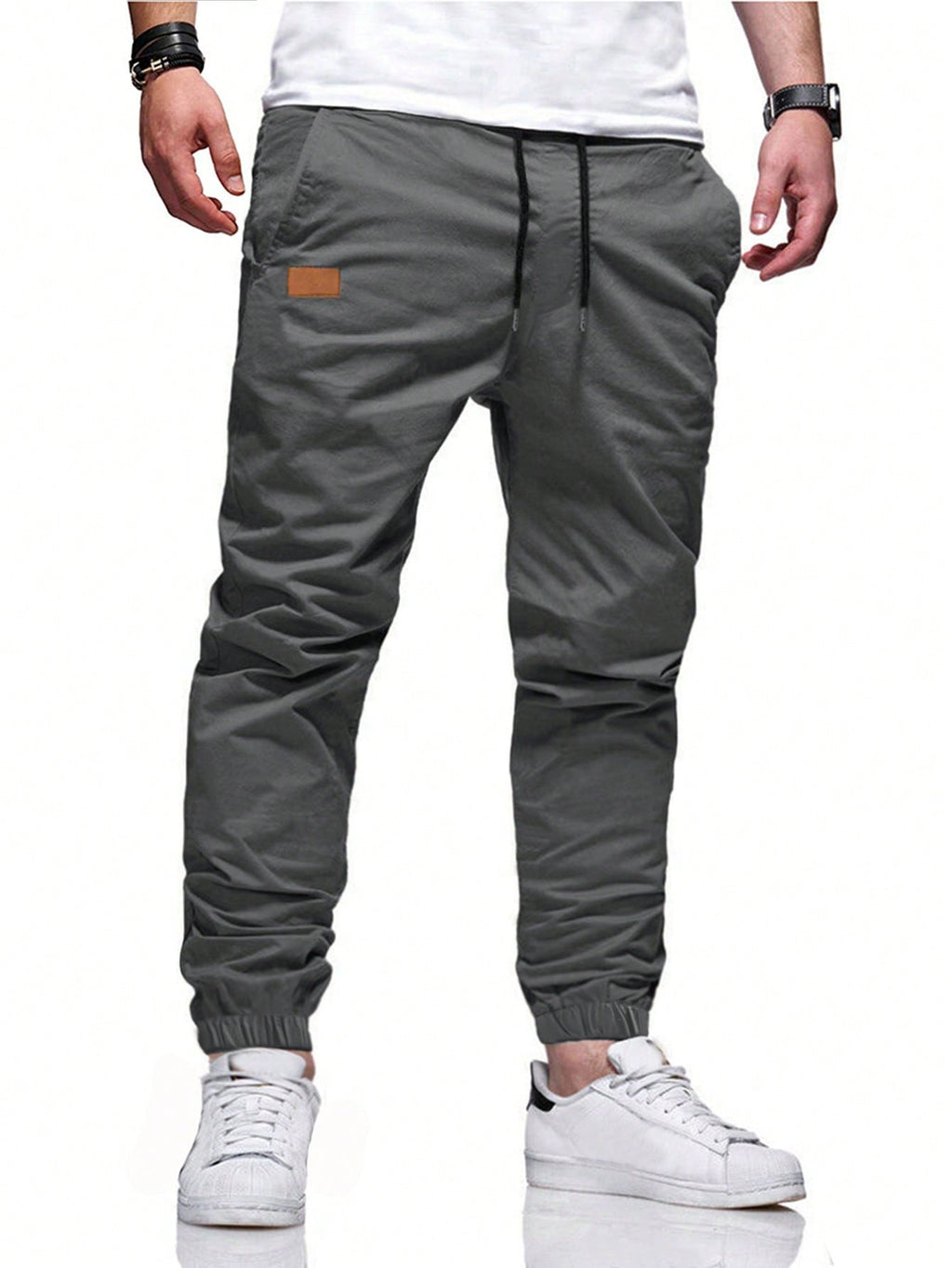 Manfinity Homme Loose-Fit Men'S Carrot Pants with Drawstring Waist