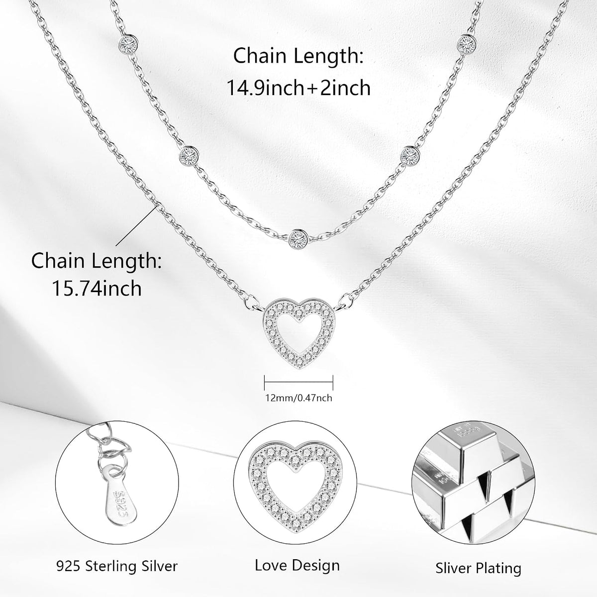 Double Stackable Layered Chain with Zirconia Necklace for Women
