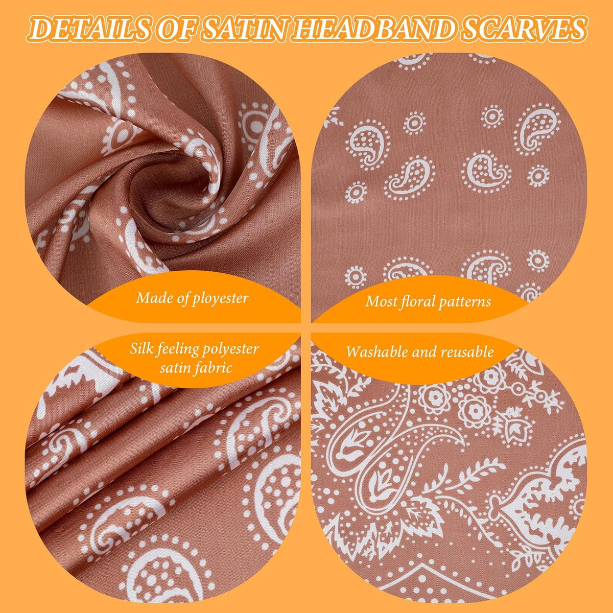 3 Pcs 70Cm Silk Head Scarf for Women, Square Satin Head Scarf Silk Bandanas Women Headscarf Satin Hair Wrap Neck Scarves