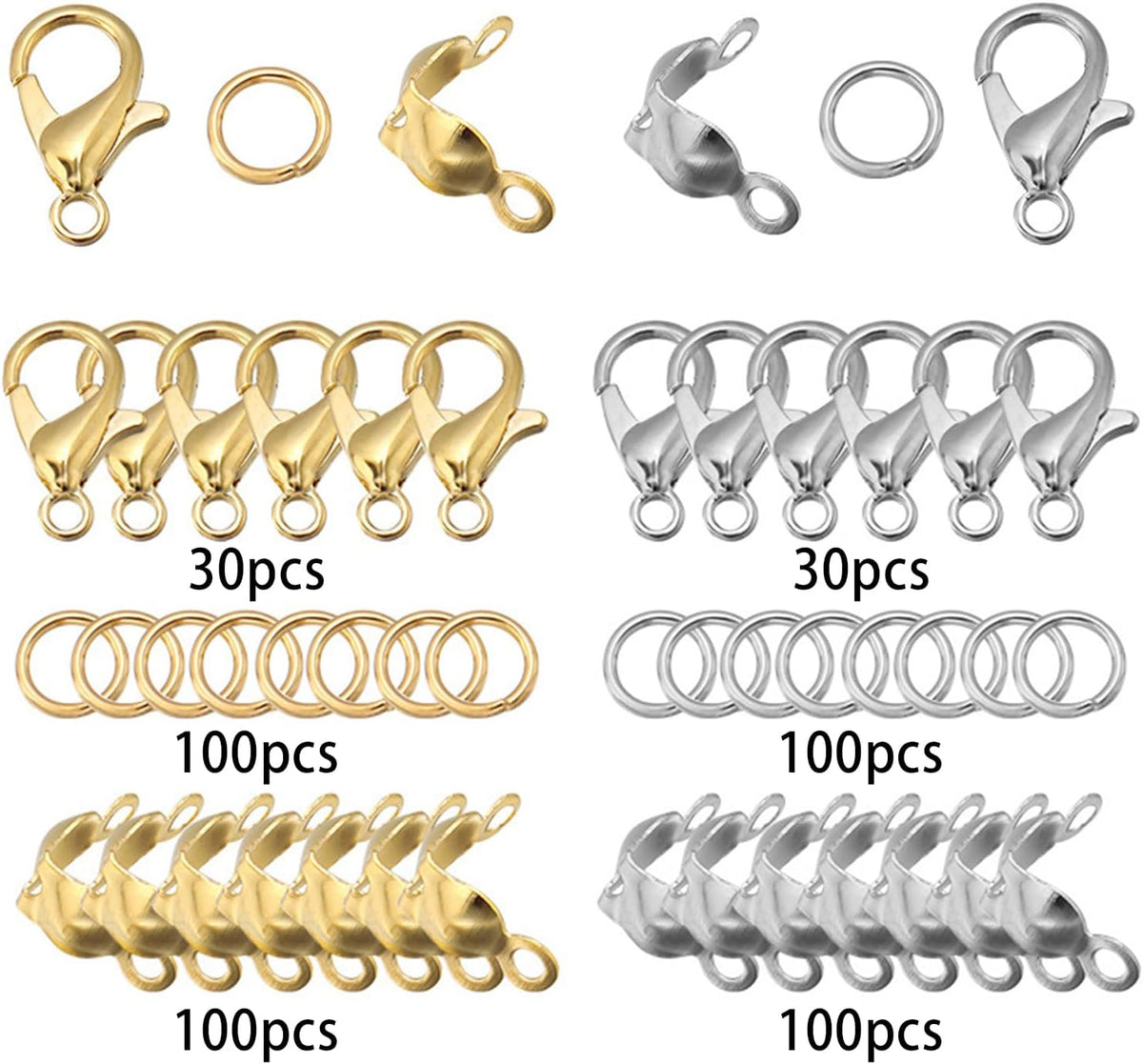 460 Pcs Jewellery Clasps Set, Lobster Clasps for Jewelry Making, Jump Rings Connectors with Plastic Case, Closures Clasps for Necklace Bracelet Ankle Making