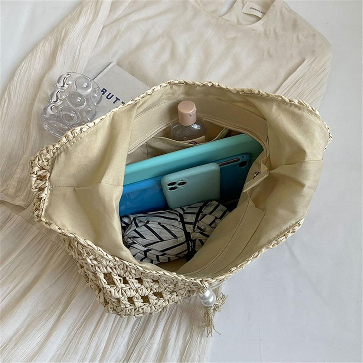 Handmade Woven Straw Hobo Bag for Women - Bohemian Shoulder Tote for Summer Travel, Beige