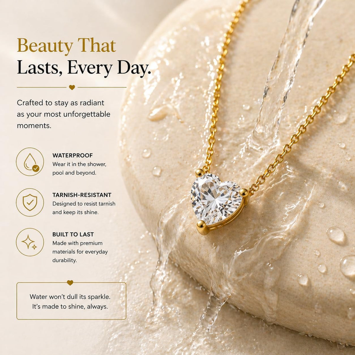 18K Gold Plated Stainless Steel Heart Pendant Necklace for Women with Cubic Zirconia - Hypoallergenic Dainty Everyday Jewelry, Gift Box Included