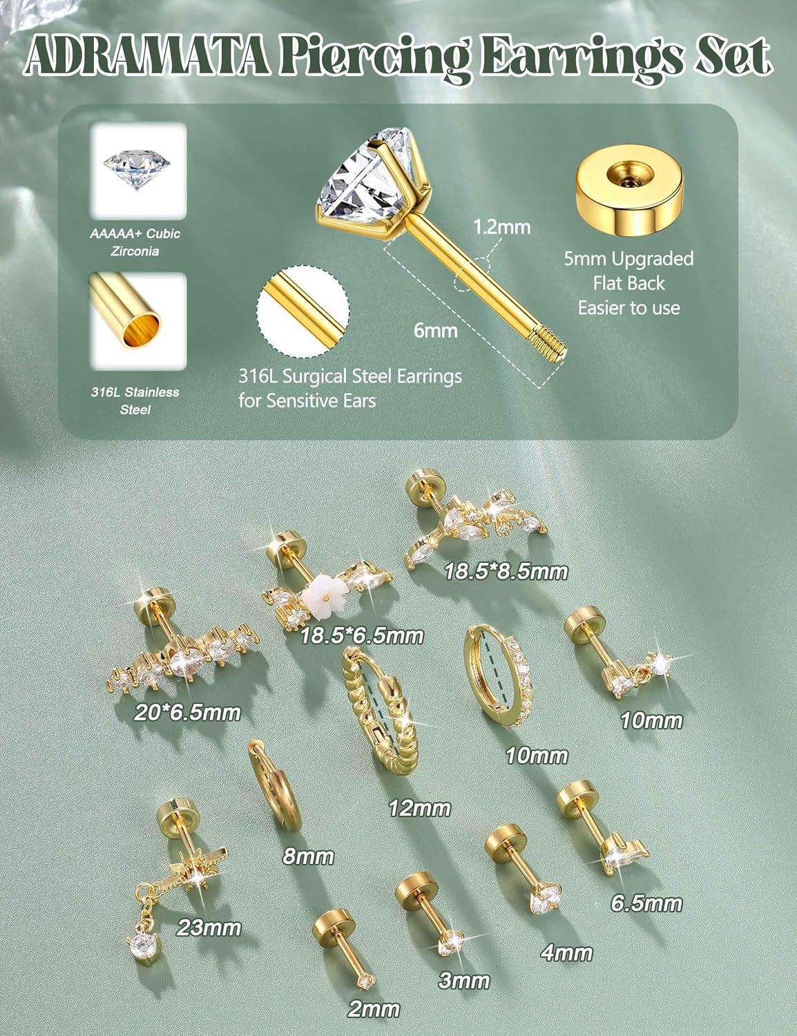 12Pcs Helix Piercing Jewellery Surgical Steel Tragus Earrings Set